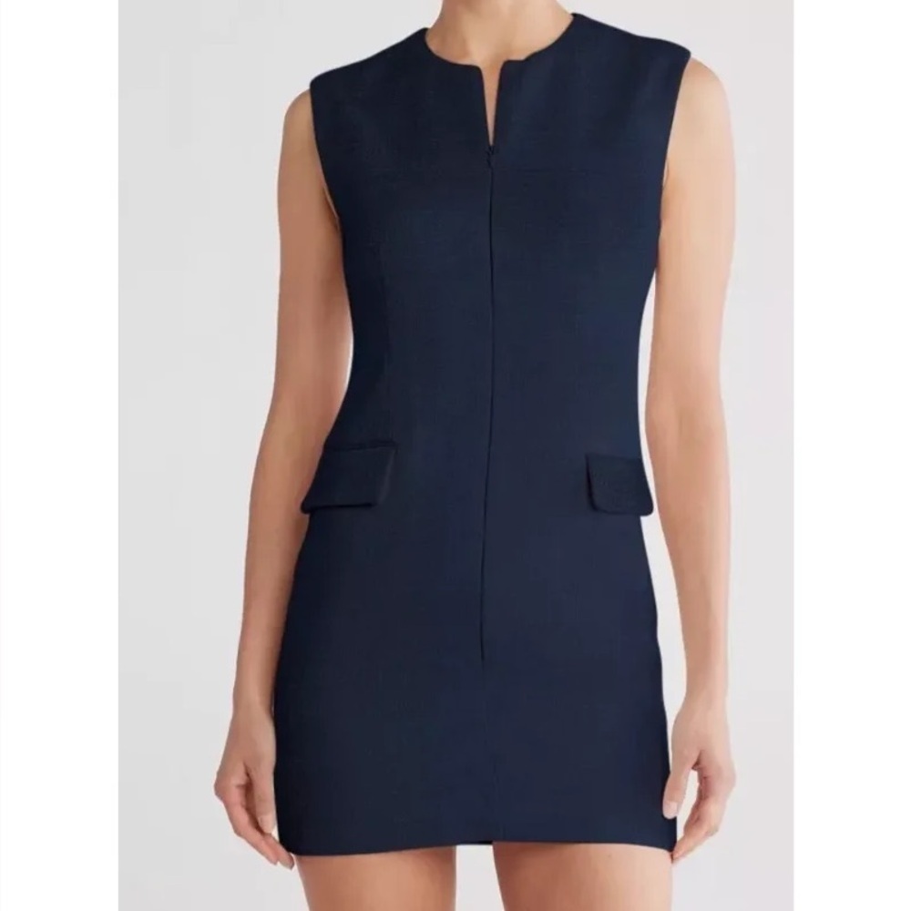 Rag & Bone Navy Tweed Roslyn Front Zipper Shift Dress Size 8
